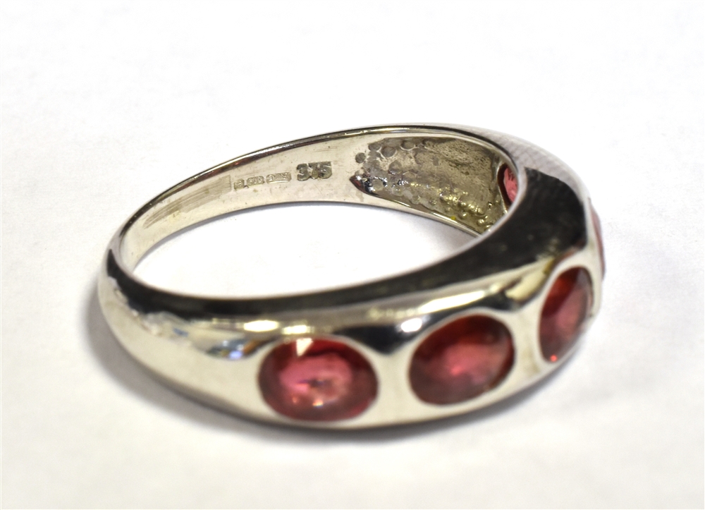 9CT WHITE GOLD RUBY FIVE STONE DRESS RING Ring size O, weight 4g Condition Report : Rublies may be - Image 2 of 2