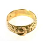 9CT ROSE GOLD VINTAGE BUCKLE RING part worn hallmark, ring size Q, weight 3g