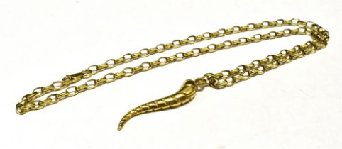 9CT GOLD BELCHER CHAIN With an attached horn of plenty pendant in yellow metal (unmarked) chain