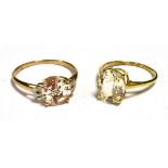 TWO 10KT MORGANITE COCKTAIL RINGS Ring sizes O and U, shanks marked 417 10KT, weight 4.7g