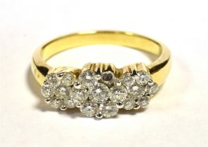 ILIANA 18K DIAMOND CLUSTER RING One Diamond missing, ring size O, Weight 5.4g A/F