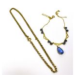 9CT GOLD CHAIN & BLUE PASTE NECKLACE Antique belcher link chain, 38cm long, 3.5mm wide with modern