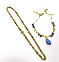 9CT GOLD CHAIN & BLUE PASTE NECKLACE Antique belcher link chain, 38cm long, 3.5mm wide with modern