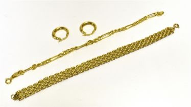 VARIOUS GOLD JEWELLERY ITEMS To include; a 17cm long x 10.1mm wide, brick work link bracelet, a 19cm