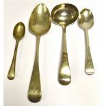 ANTIQUE SILVER SPOONS One Georgian Hanoverian pattern provincial serving spoon, hallmarked Exeter