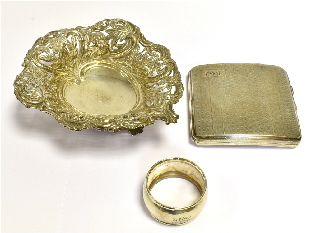 ANTIQUE SILVER ITEMS To include a Victorian silver floral and foliate pierced bon bon dish.