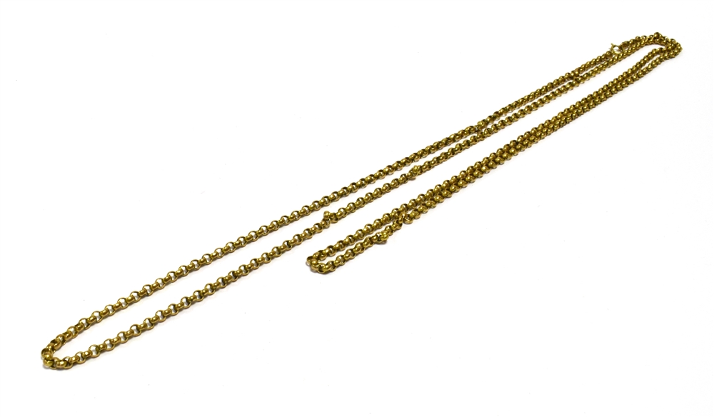 ANTIQUE 9CT GOLD GUARD CHAIN 120cm long, 3.5mm wide, round belcher links, with bolt ring clasp, with - Image 2 of 2