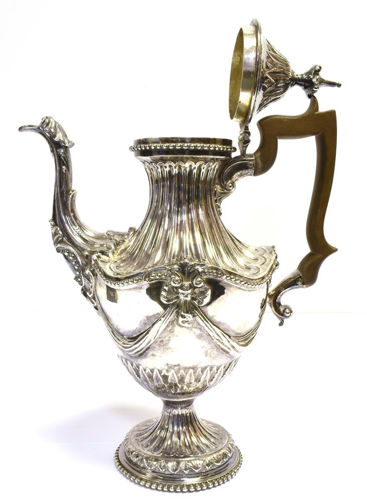 GEORGIAN SILVER TEAPOT Stands 31cm tall, with gadrooned pedestal base and neck decorated with - Image 3 of 4