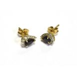 SAPPHIRE & DIAMOND STUD EARRINGS Set in 9 carat gold, pear shaped sapphires surrounded by a halo