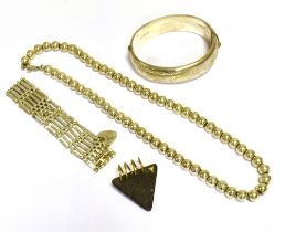 SILVER & 18CT GOLD & DIAMOND JEWELLERY To include a designer 18ct gold triangular stone pendant, set