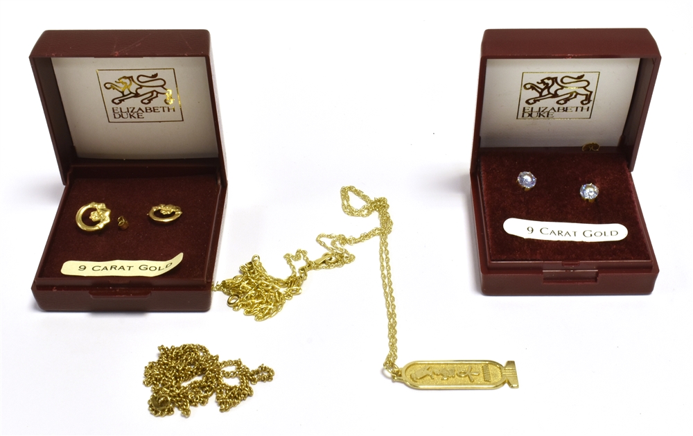VARIOUS 9CT GOLD & SILVER CHAINS To include cable and curb link chains, Egyptian pendant, plus 9ct
