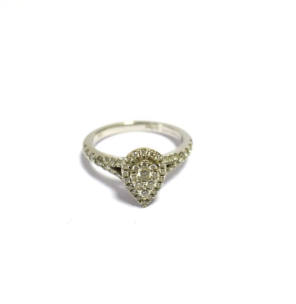 VERA WANG DIAMOND LOVE RING Set in 18ct white gold, with a pear shaped grain set head and bifurcated - Image 2 of 3