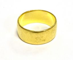 22CT GOLD WEDDING BAND Heavy plain wedding band, 7.8mm wide, ring size L, hallmarked 22 Birmingham