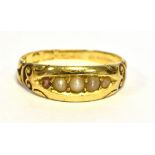 ANTIQUE 18CT GOLD SEED PEARL RING 5.4mm wide head with grain set half pearls, (one is damaged),