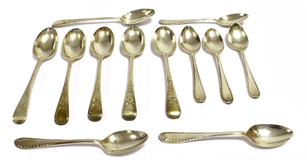 ANTIQUE STERLING SILVER TEASPOONS Six hallmarked London 1909, six hallmarked Sheffield 1932. Total