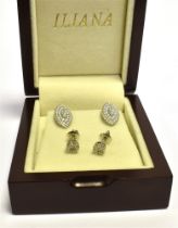 DIAMOND SET STUD EARRINGS All set in 18ct gold and to include; a pair of marquise shaped grain set