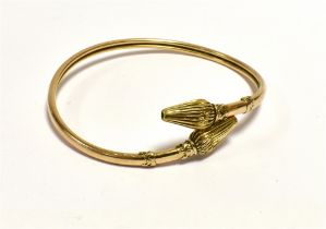 ANTIQUE 9CT GOLD TORQUE BANGLE Wrap around torque style bangle, 3.5mm wide, with lotus bud and