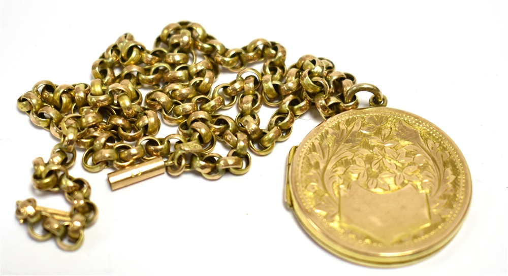 ANTIQUE 9CT GOLD CHAIN & LOCKET Belcher link chain, 44cm long, with chenier and bayonet clasp, 9ct - Image 2 of 2