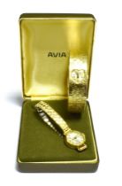 TWO VINTAGE WATCHES Ladies boxed Avia wristwatch. Antim bracelet watch with integral heart dial.