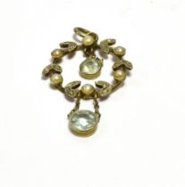 EDWARDIAN 9CT GOLD GEM SET PENDANT Set with pearls and senaille cut diamonds and round aquamarines