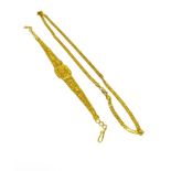 21CT GOLD NECKLACE & BRACELET Faceted double curb link chain necklace, 50cm long, stamped 916,