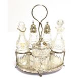 GEORGIAN SILVER FIVE BOTTLE CRUET SET Stand approx 24cm tall x 11.5cm wide, silver mounted with