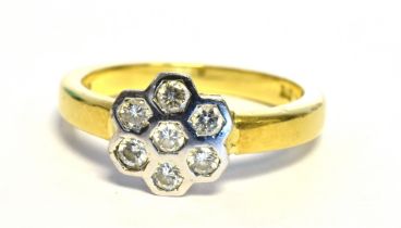 18CT GOLD & DIAMOND DRESS RING 9.1mm diameter white gold hexagonal floral cluster head, set with