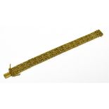 9CT GOLD FANCY LINK BRACELET 18cm long x 13.7mm wide with textured hinged links, secured by a push