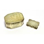 SCOTTISH SILVER SNUFF BOX & VINAIGRETTE Silver mounted Mother of Pear snuff box with carved
