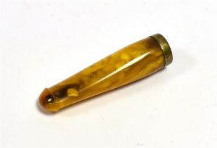 ANTIQUE AMBER CHEROOT HOLDER 5.3cm long, butterscotch amber mouthpiece, mounted in silver with