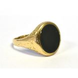 ANTIQUE 15CT GOLD BLOODSTONE RING 16.3mm long head, with gypsy set, bloodstone oval tablet and