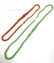 CORAL & PEKING GLASS BEAD NECKLACES Antique, 49cm long x 4.0-11.1mm graduated, polished coral bead