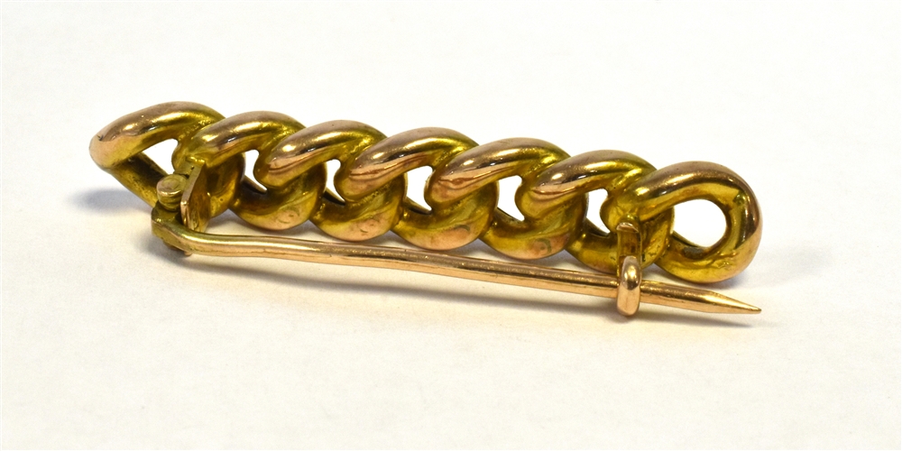 ANTIQUE 9CT GOLD CURB LINK BAR BROOCH 4.0cm long x 7.8mm wide, yellow gold curb link bar, with C - Image 2 of 2