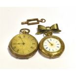 GOLD OPEN FACE POCKET WATCHES One 34.0mm with finely chased and engraved 9ct gold case with gilt