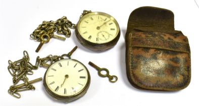 SILVER T.P. HEWITT POCKET WATCH & CHAIN Both open face, one 52.3mm retailed by Kendal & Dent London,