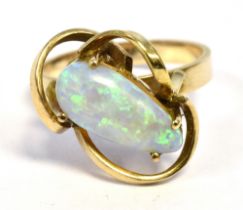 9CT GOLD & WHITE OPAL DRESS RING Claw set white opal, pear shaped cabochon, approx 13.8 x 6.3mm,
