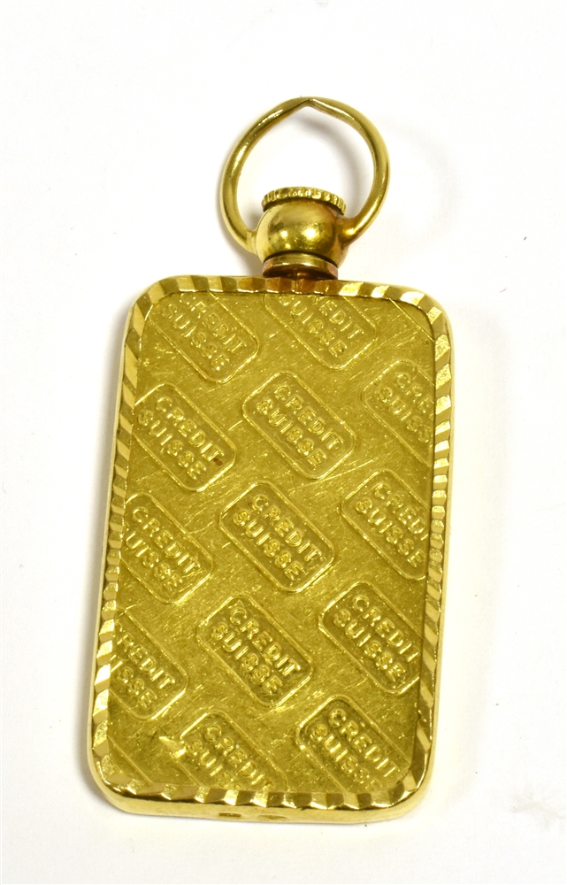 FINE GOLD CREDIT SUISSE INGOT PENDANT Overall pendant dimensions, 4.5cm long x 2.0cm wide, 20 grams, - Image 2 of 2