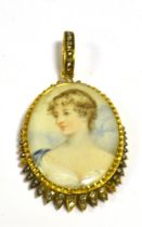 ANTIQUE 18CT GOLD & DIAMOND LOCKET French hallmarked, 5.9 x 3.0cm, with finely painted portrait of a