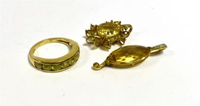 VARIOUS GEM SET 9CT GOLD JEWELLERY To include; a 2.5cm long x 17.6mm wide citrine, diamond and optix