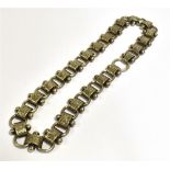 VICTORIAN SILVER COLLAR 46cm long x 17.7mm wide, chased and engraved book chain links, finished with