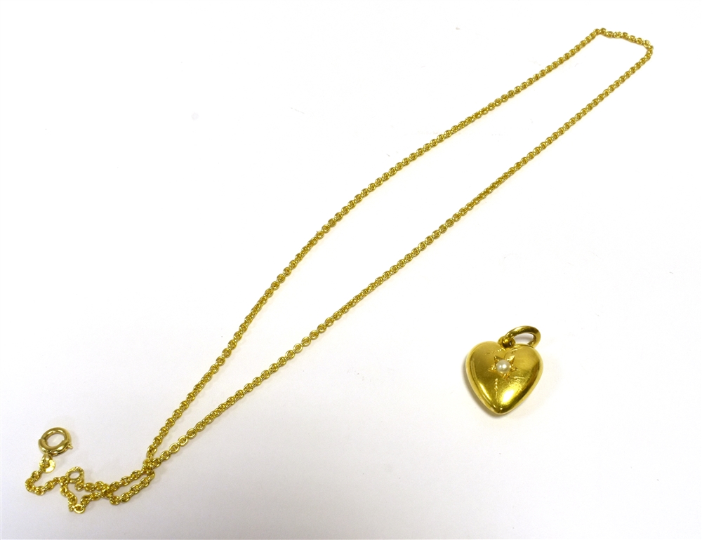 14CT GOLD CHAIN & 15CT PENDANT 36cm long x 1.2mm wide cable link chain, stamped 14ct, weight 3.5