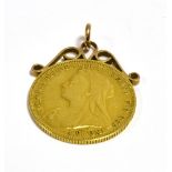 FULL SOVEREIGN PENDANT Dated 1894 on a 9ct gold, scroll mount and bale. Weight 8.7 grams.