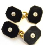 ART DECO ONYX & ESTATE DIAMOND CUFFLINKS 12.3 x 9.7mm octagonal onyx tablets, set in 18ct gold