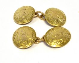 EDWARDIAN 15CT GOLD CUFFLINKS 17.4 x 12.5mm convex oval cufflinks, finely floral and scroll