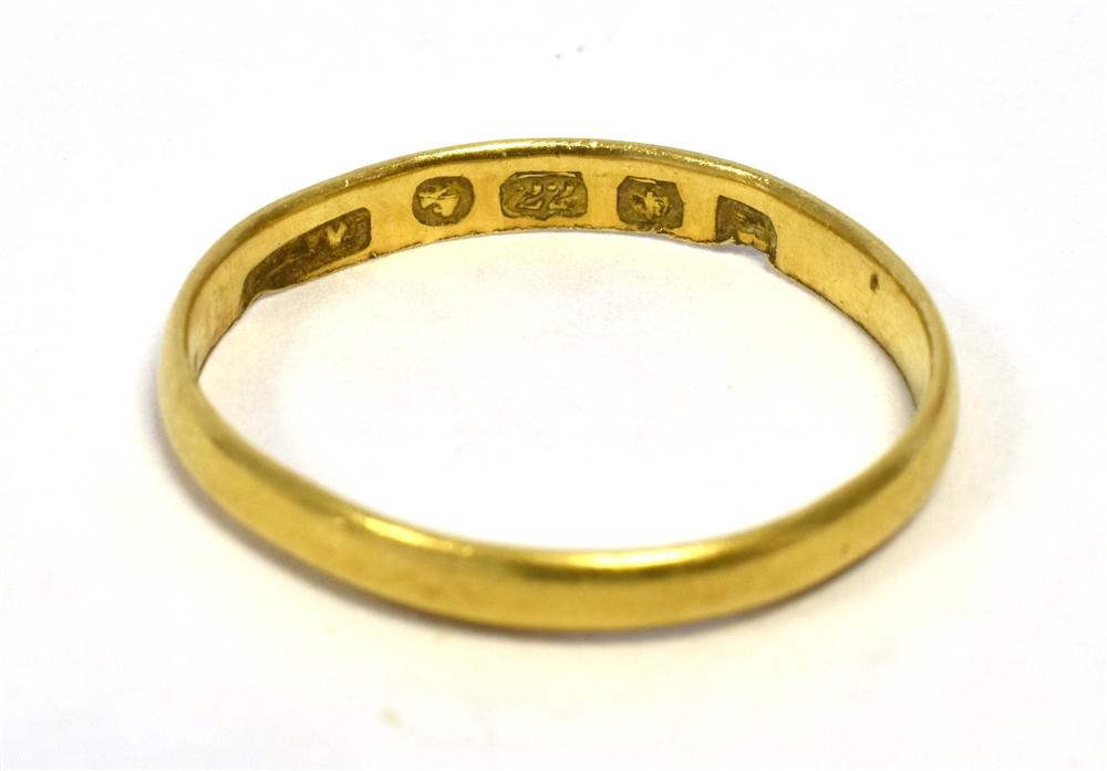 ANTIQUE 22CT GOLD BAND 2.1mm wide, plain gold band, hallmarked 22 Sheffield, ring size J. Weight 1.3 - Image 2 of 2