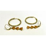 9CT GOLD DIAMOND & FIRE OPAL EARRINGS Diamond grain set hoops, 3.0cm diameter x 2.5mm wide.