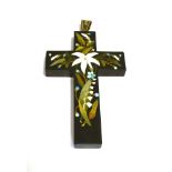 VICTORIAN PIETRA DURA LATIN CROSS 9.5cm long (including bale) x 5.2cm wide, bale tests as 9ct