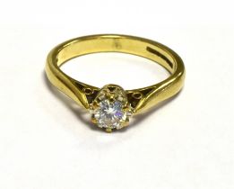 9CT GOLD DIAMOND SOLITAIRE RING Coronet claw set diamond, reported to total 0.25 carats, with