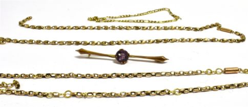 ANTIQUE 9CT GOLD ITEMS Two belcher link chain necklaces with chenier and bayonet clasps (both