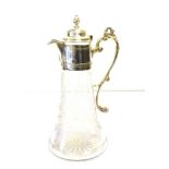 VICTORIAN SILVER MOUNTED CLARET JUG Standing 29cm high, with floral and foliate, hand frosted jug